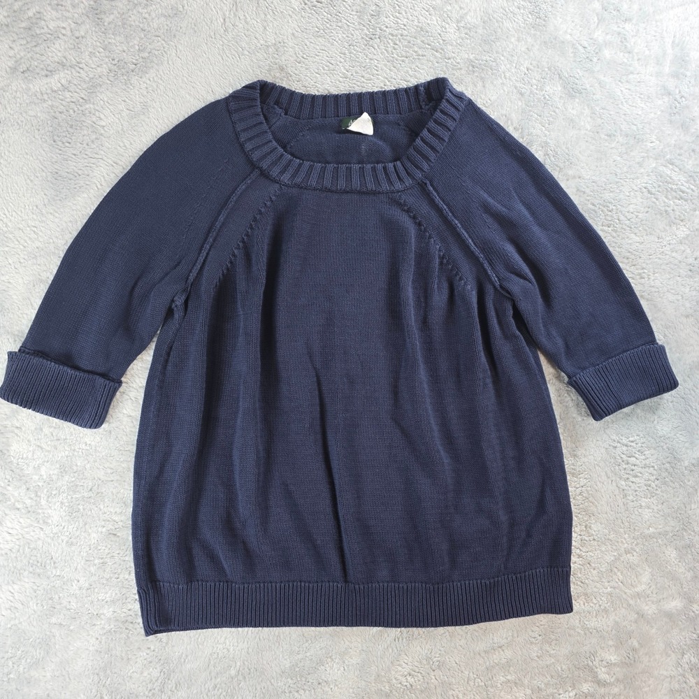 J.Crew Womens Large Navy Blue Silk Cotton Knit Sweater 3/4 Sleeve Raglan